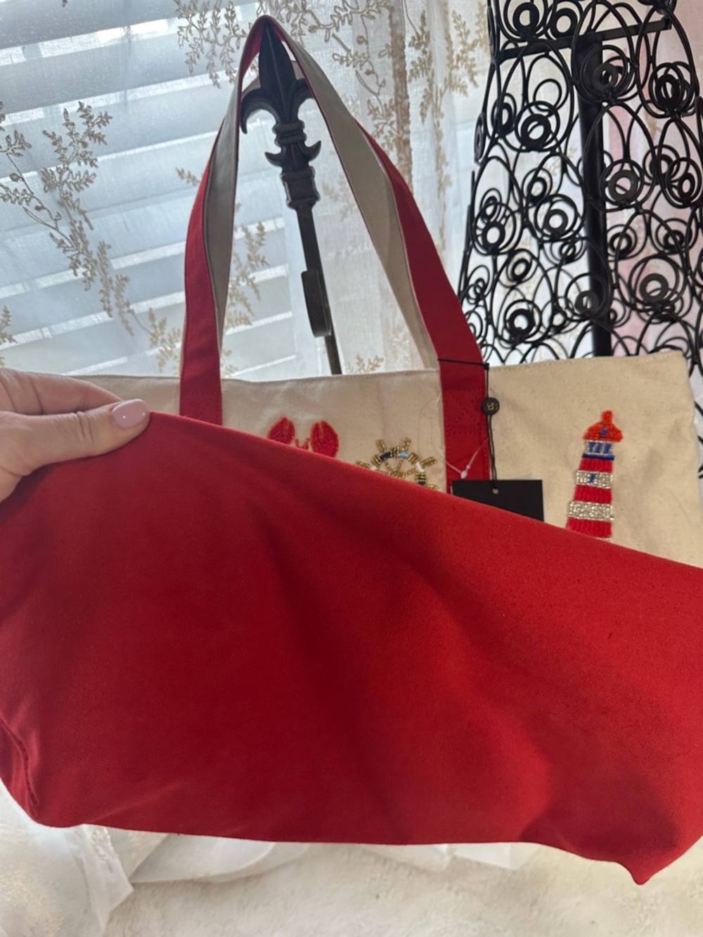 America & Beyond Hamptons beaded canvas tote bag - Picture 5 of 7